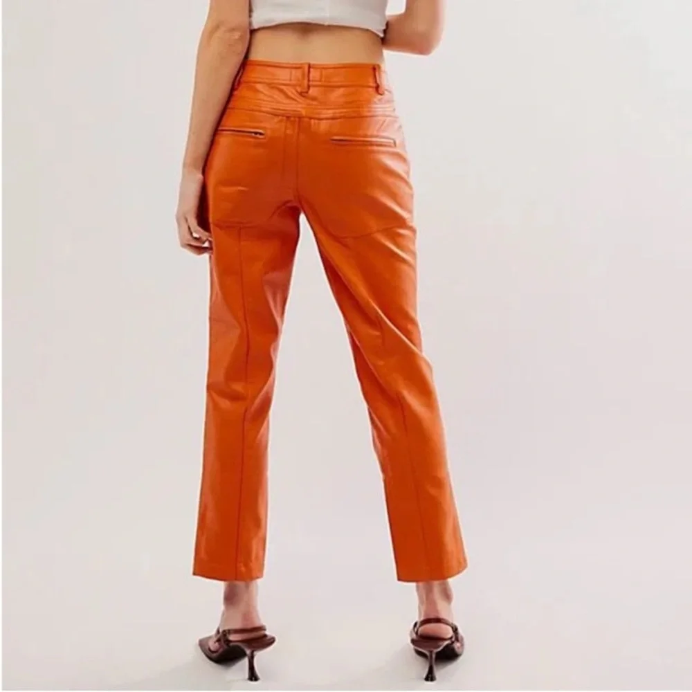 We The Free Free People Orange‎ Vegan Leather Paneled Straight Leg Pants Size 2